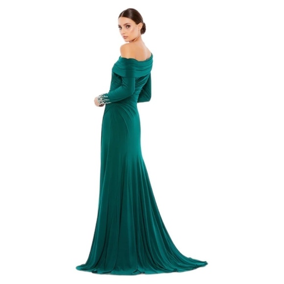 NWOT MAC DUGGAL BEADED CUFF DROP SHOULDER FAUX WRAP GOWN - Picture 8 of 8